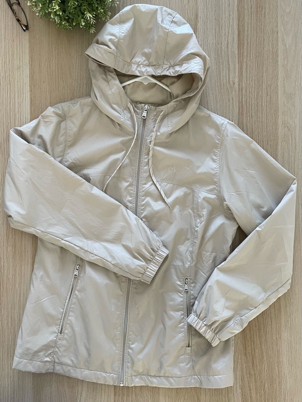 Calvin Klein Beige Hooded Bomber Jacket
